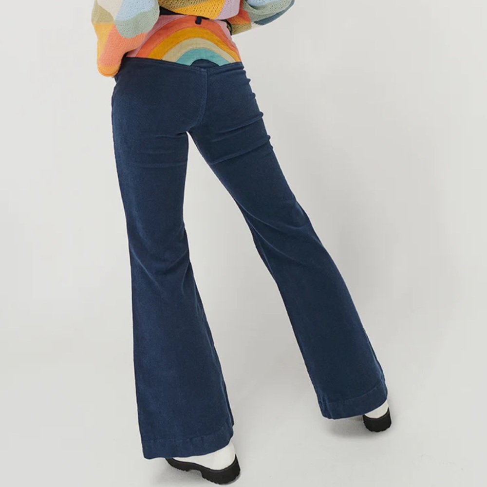 Ghanda Navy Corduroy Bootcut Pants with Rainbow Patch